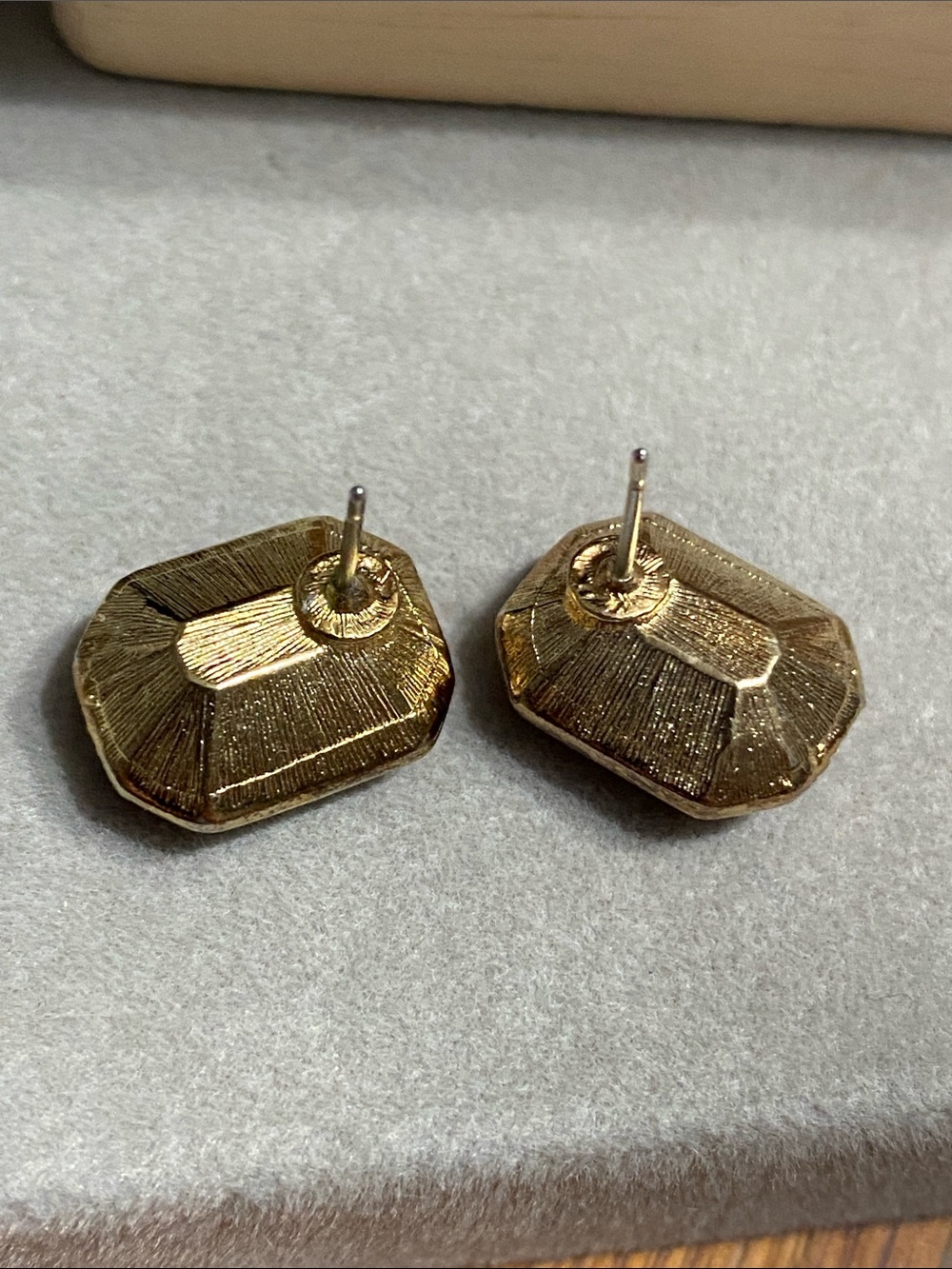 Red Octagon Crystal Stud Earrings - Gold Setting - Picture 4 of 7